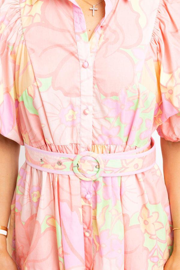 Big Floral Pastel Shirt Dress with Belt