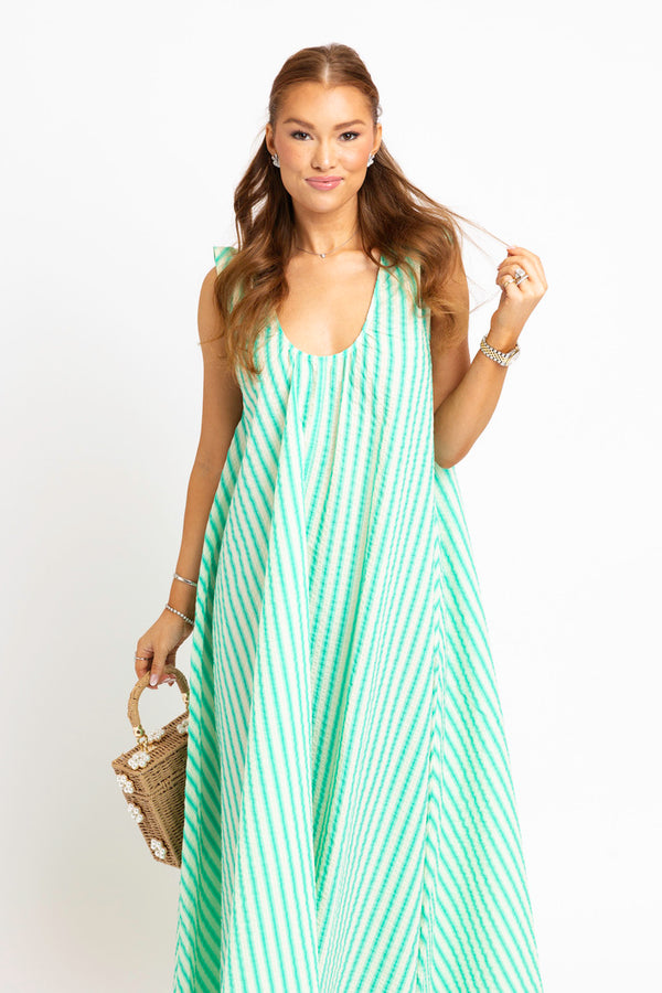 green and white striped maxi dress Seersucker Stripe Scoop Maxi Dress
