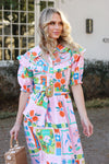 Floral Frame Stitch Peter Pan Maxi Dress