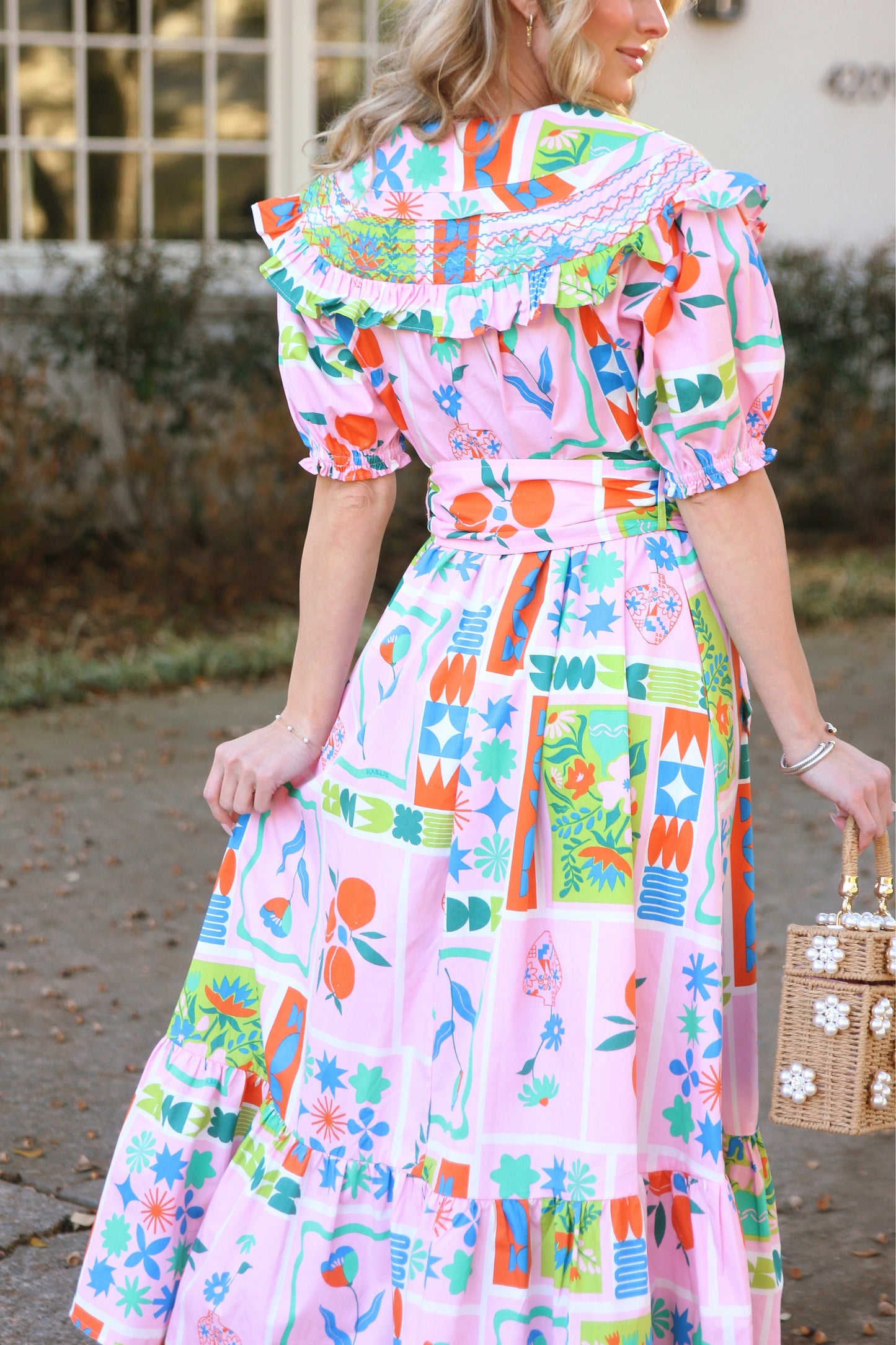 Floral Frame Stitch Peter Pan Maxi Dress