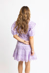 Solid Lace Trim Puff Sleeve Dress