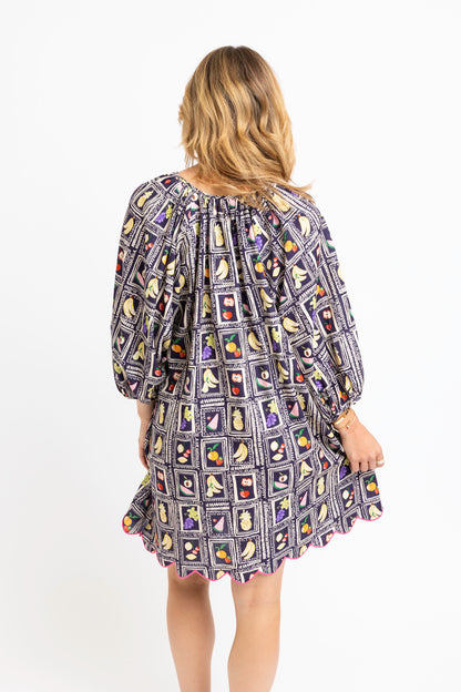 Italian Fruit Vneck Scallop Dress