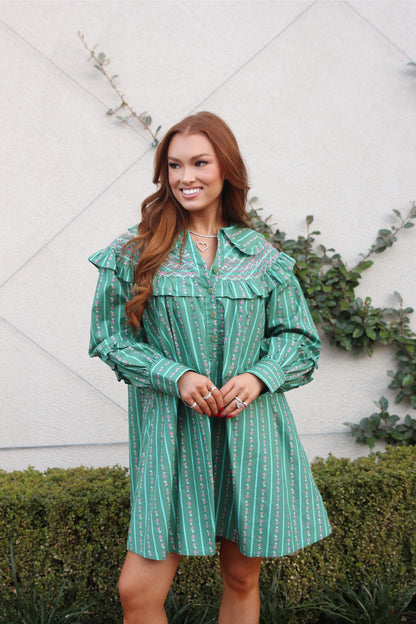 Floral Stripe Peter Pan Dress