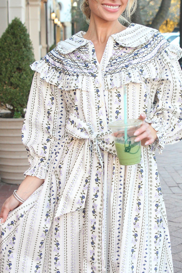 French Floral Peter Pan Tier Maxi Dress