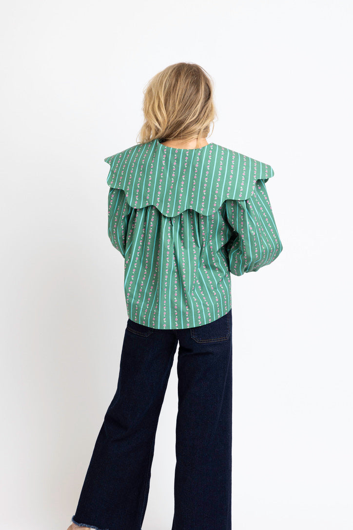 Floral Ditzy Stripe Peter Pan Collar Top