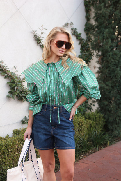 Floral Ditzy Stripe Peter Pan Collar Top