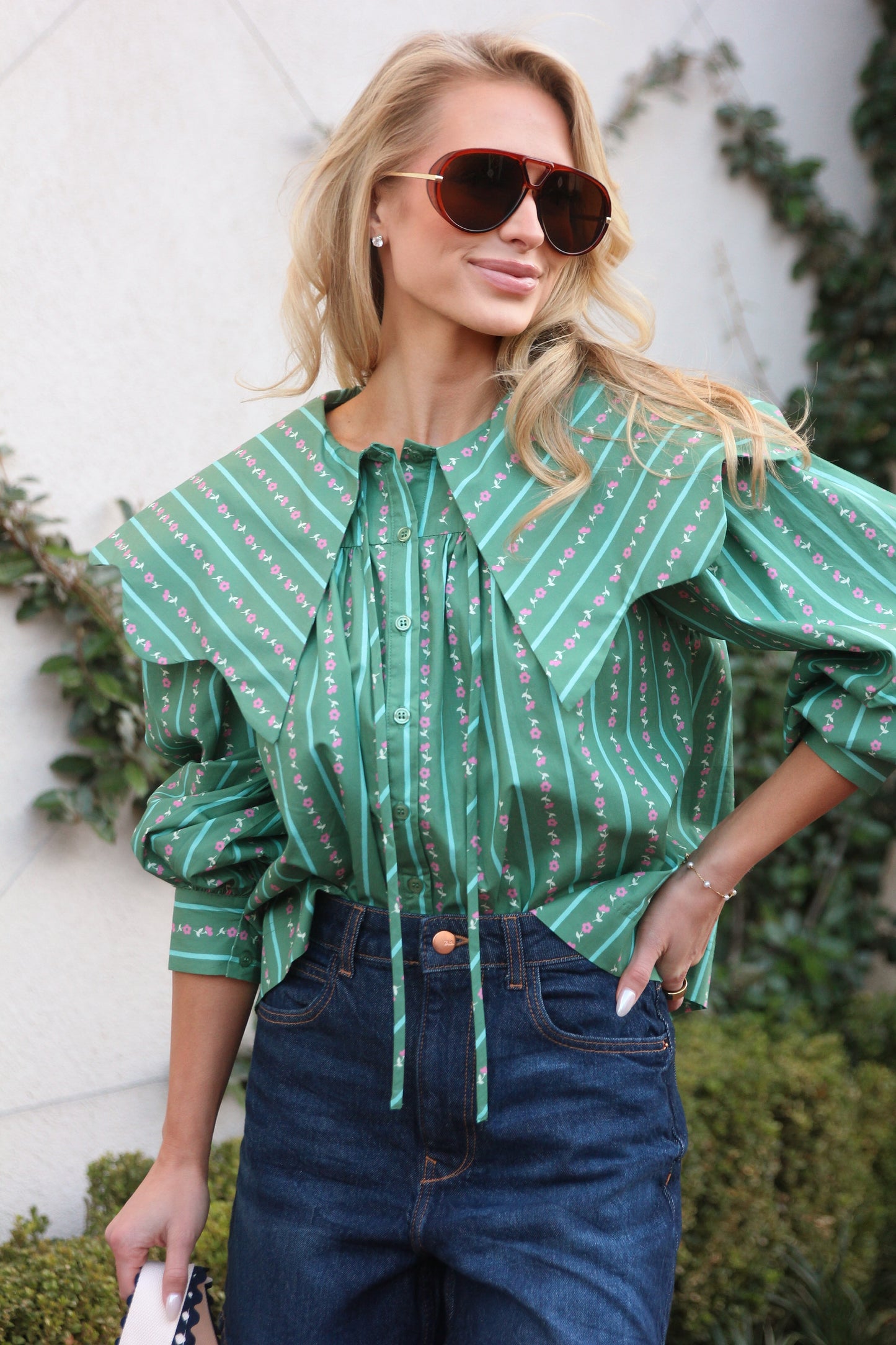 Floral Ditzy Stripe Peter Pan Collar Top