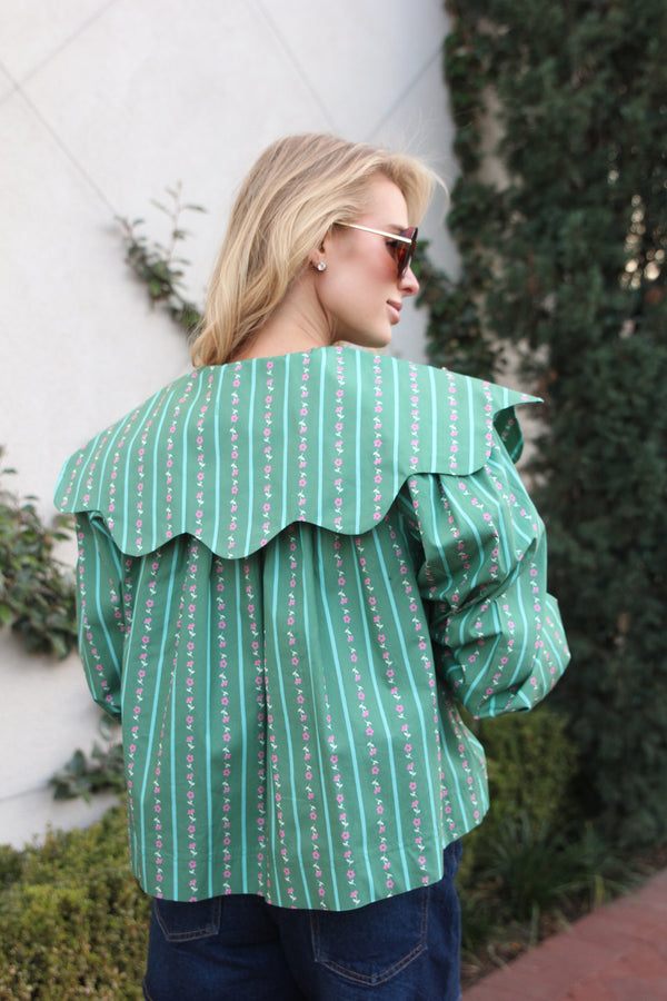 Floral Ditzy Stripe Peter Pan Collar Top