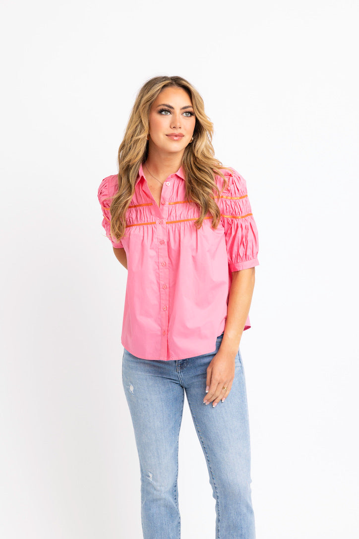 Solid Contrast Trim Poplin Top