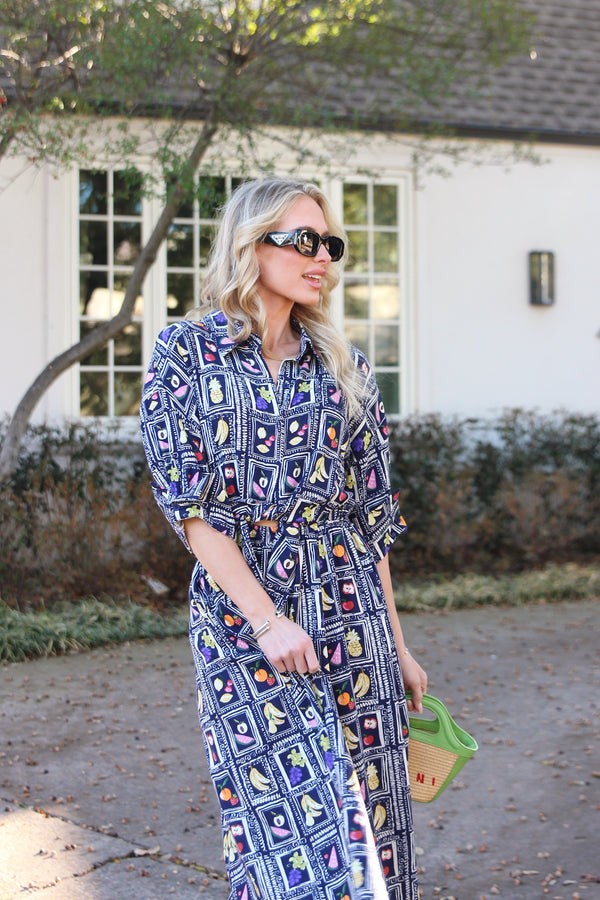 Italian Fruit Shirt Dress Maxi
