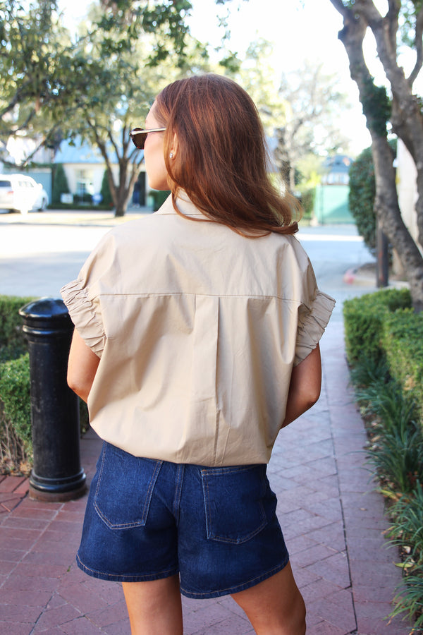 Solid Poplin Jeweled Top