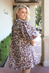 Leopard Denim Puff Sleeve Ruffle Pocket Dress