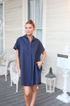 Solid Poplin Vneck Collar Signature Dress
