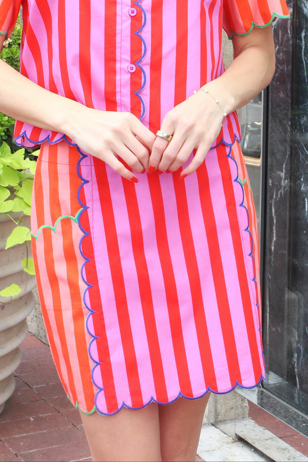 Stripe Color Block Scallop Skirt