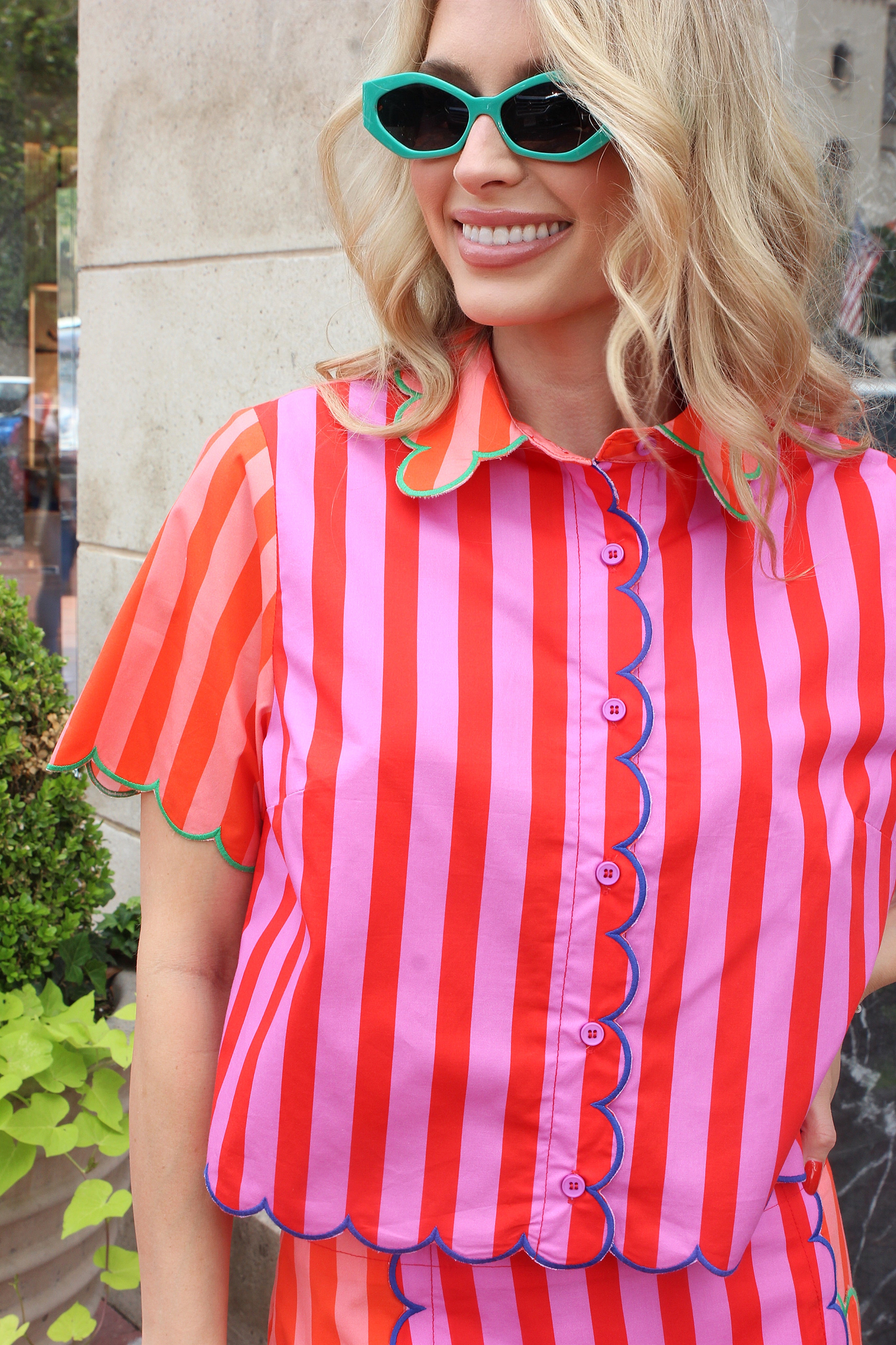 Stripe Color Block Scallop Top