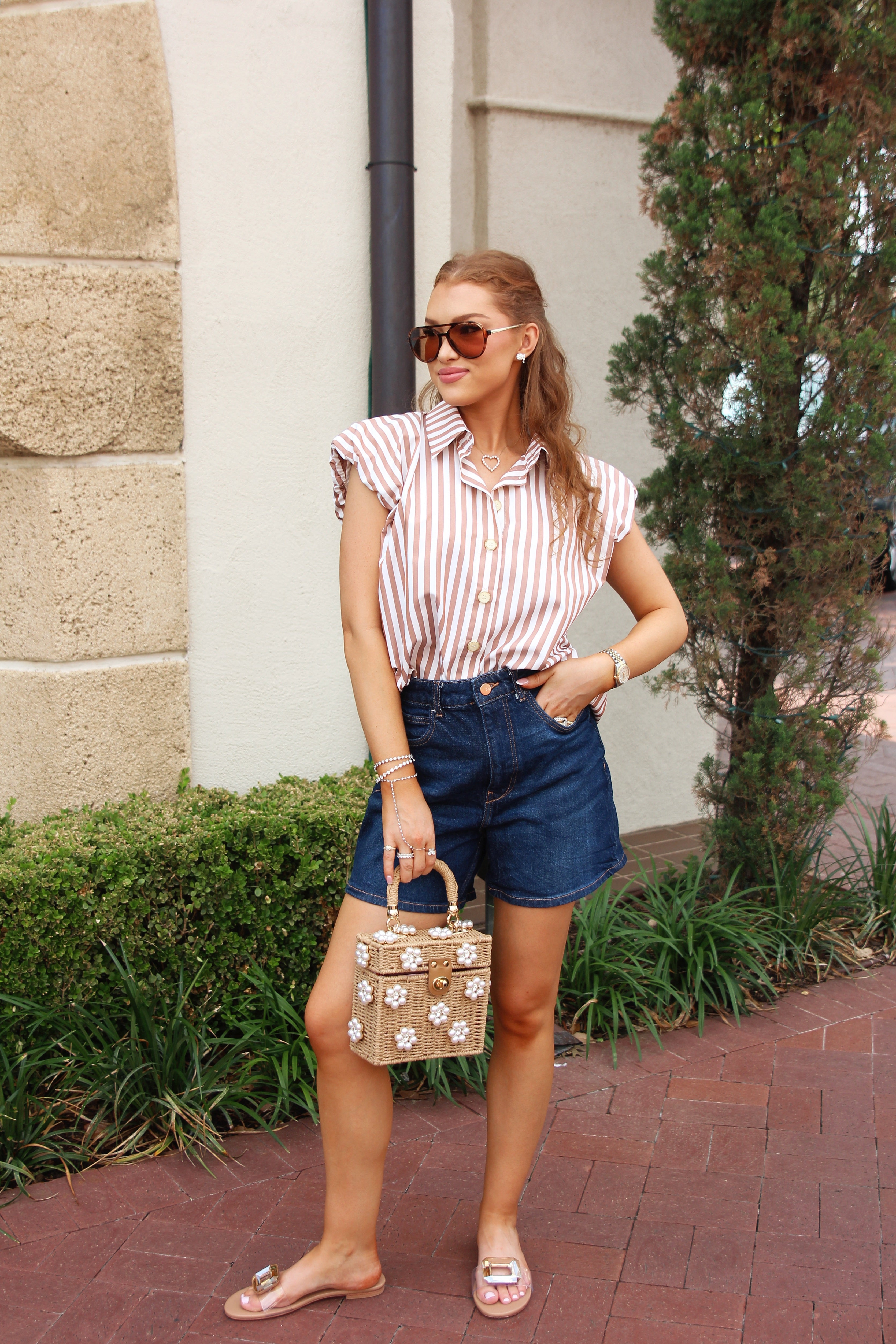 Stripe Bubble Button Up Top