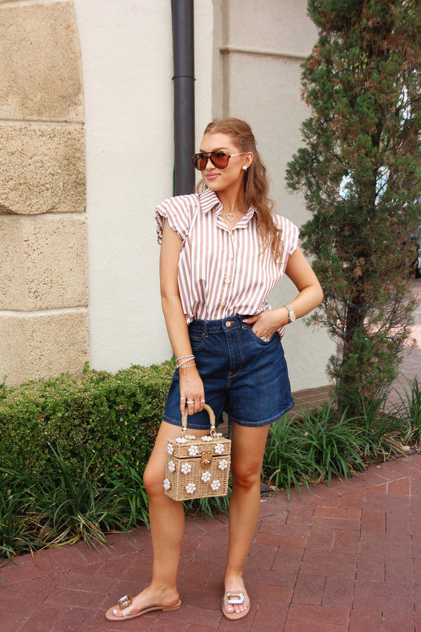 Stripe Bubble Button Up Top