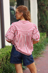 Stripe "America" Pleat Sleeve Top