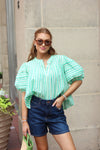 Seersucker Stripe Pleat Sleeve Top