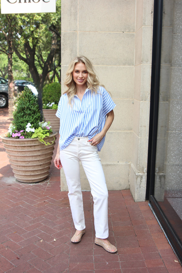 Stripe Poplin Collar Top