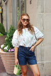 Vintage Floral Pleat Sleeve Top