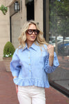 Stripe Poplin Ruffle Bottom Top