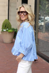Stripe Poplin Ruffle Bottom Top