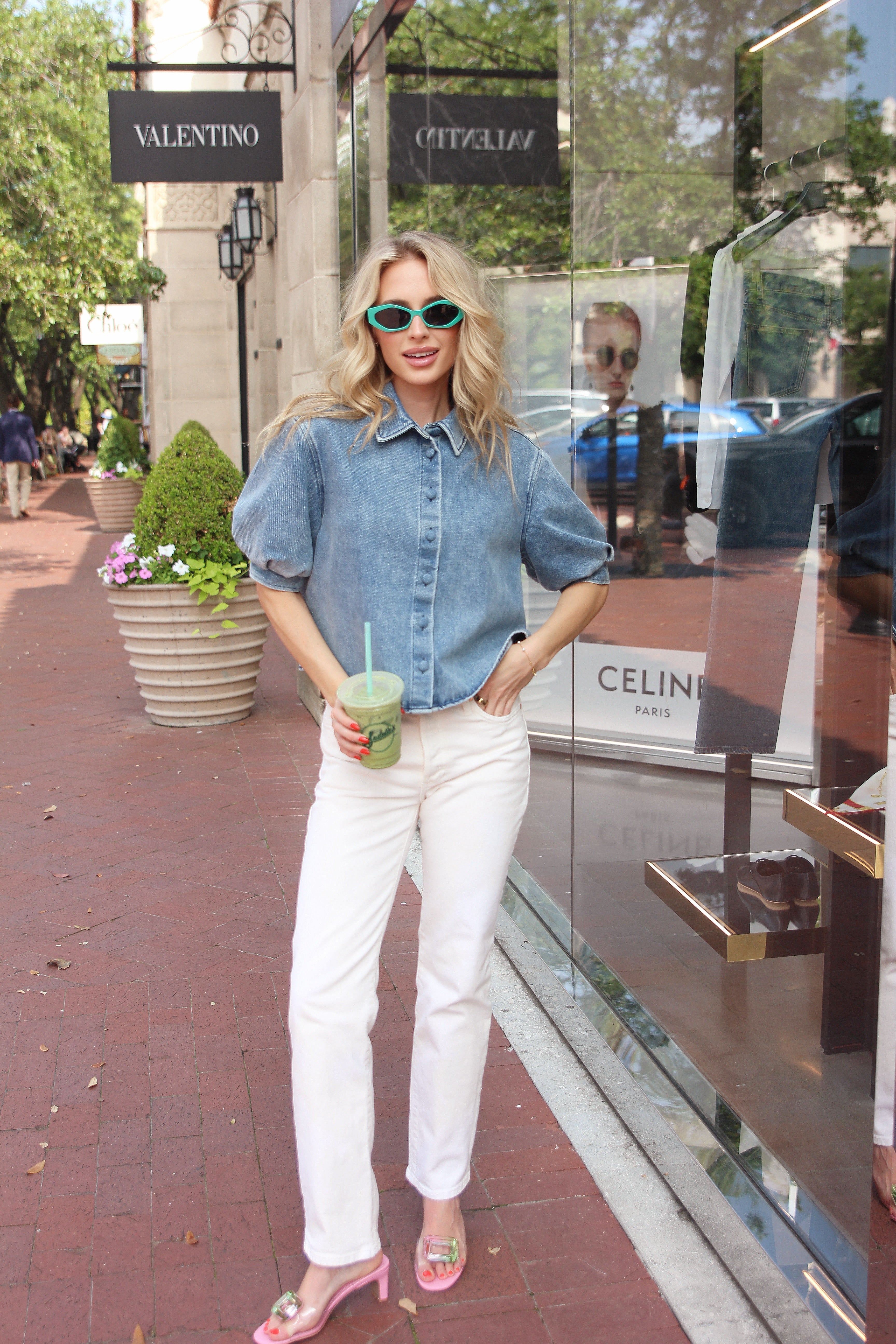 Denim Button Puff Sleeve Top