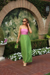 Linen Color Block Bustier Maxi Dress