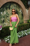 Linen Color Block Bustier Maxi Dress