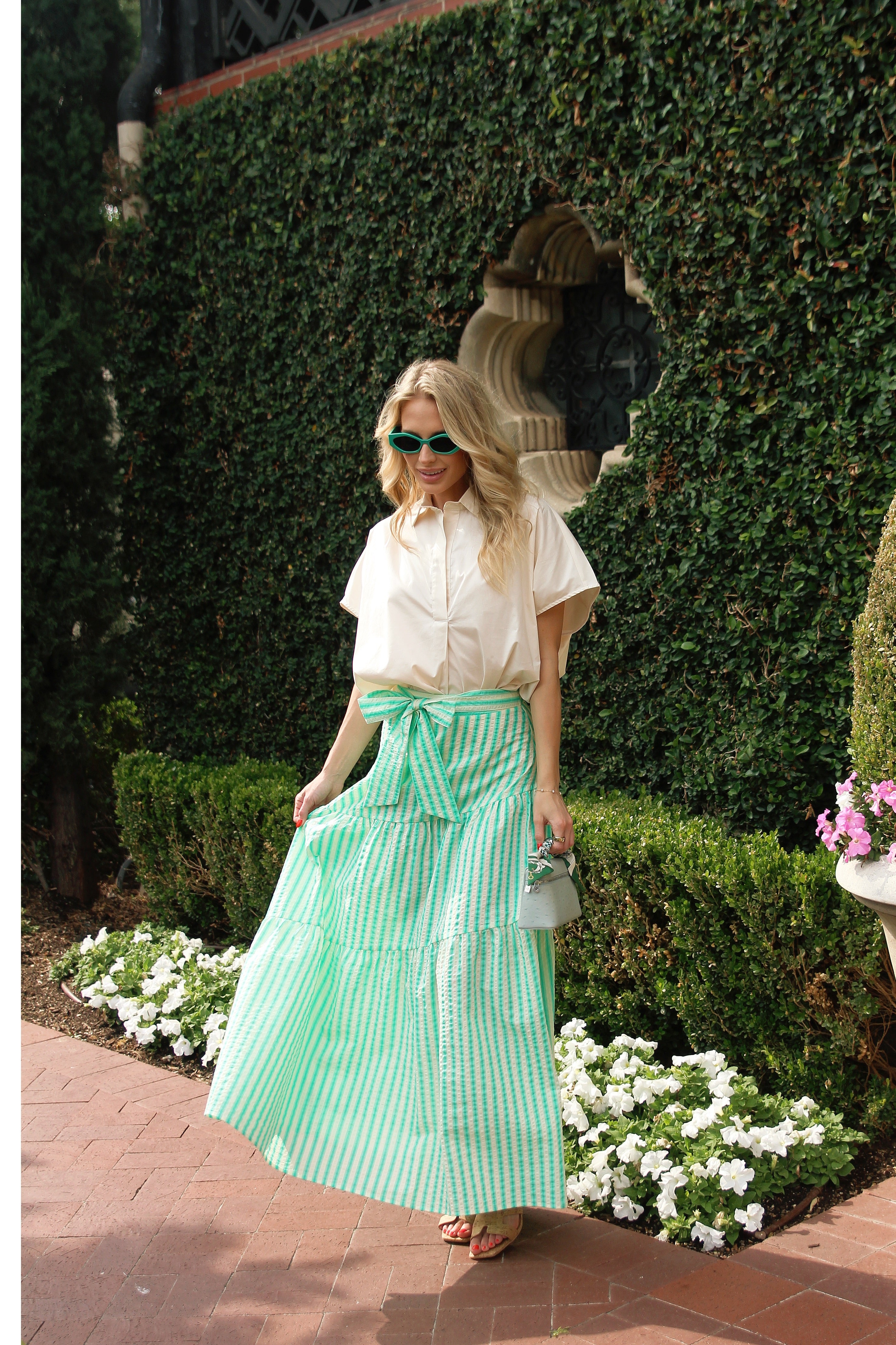 Seersucker Stripe Tie Maxi Skirt