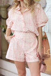 Eyelet Button Puff Sleeve Top