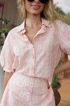 Eyelet Button Puff Sleeve Top