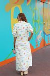 Multi Fish Ruffle Neck Maxi Dress