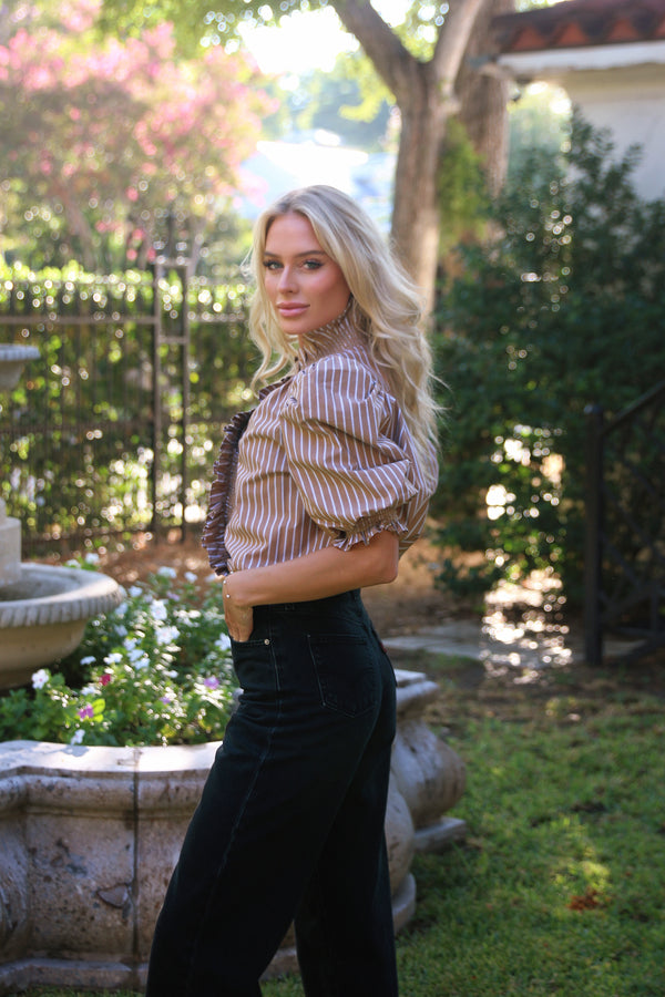 Menswear Stripe Ruffle Top