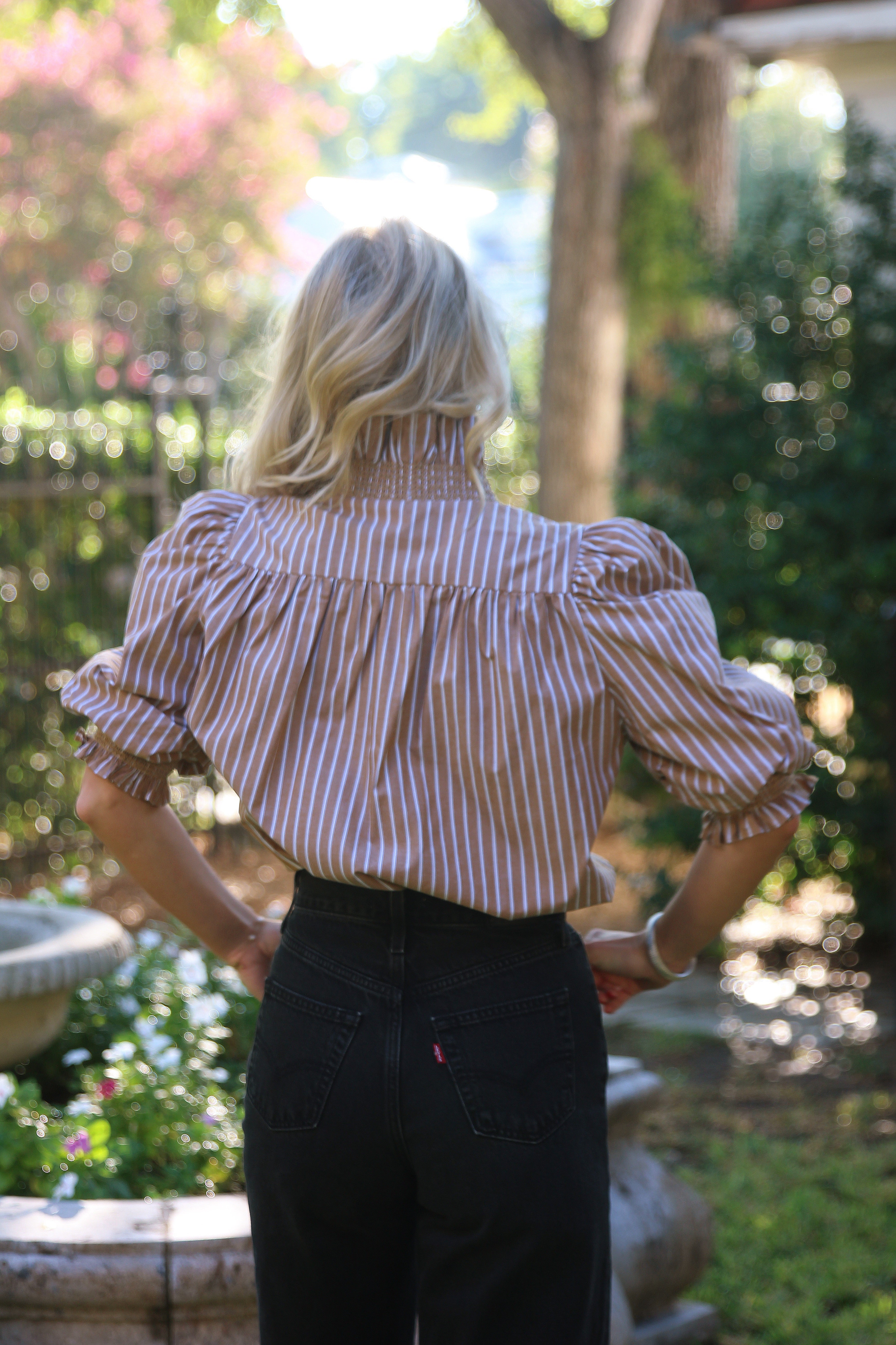 Menswear Stripe Ruffle Top