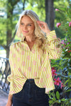 Stripe Floral Vneck Ruffle Top