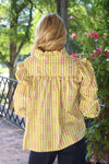 Stripe Floral Vneck Ruffle Top