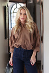 Solid Poplin 3/4 Sleeve Bubble Top