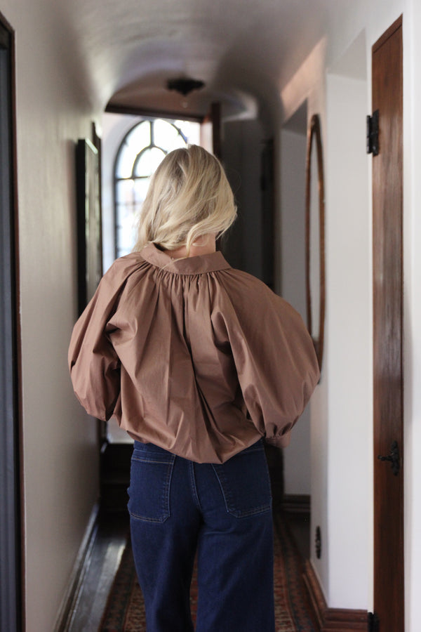 Solid Poplin 3/4 Sleeve Bubble Top