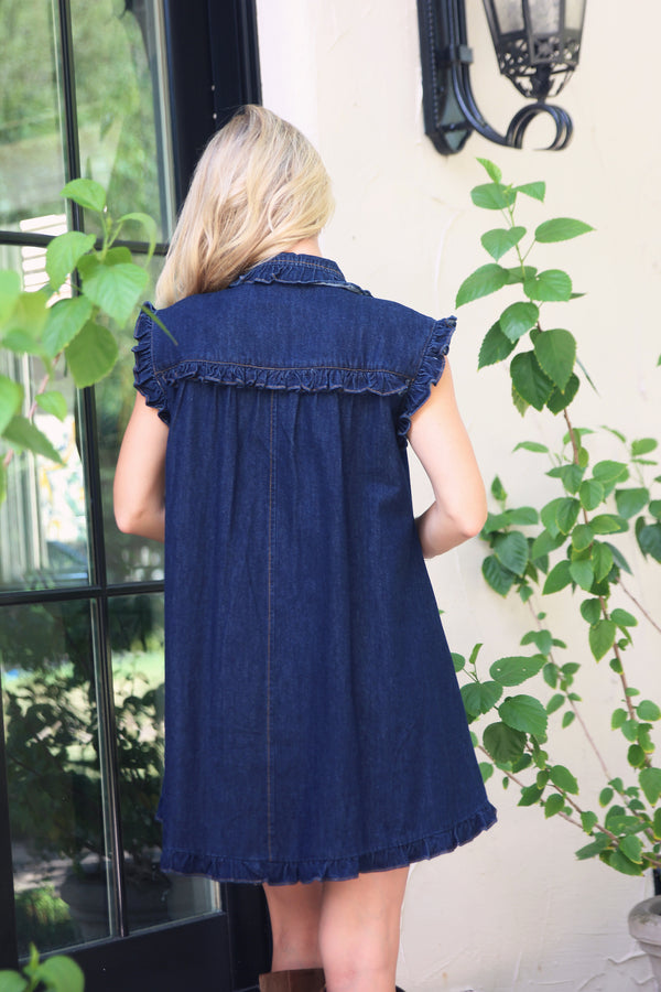 Denim Ruffle Pocket Dress