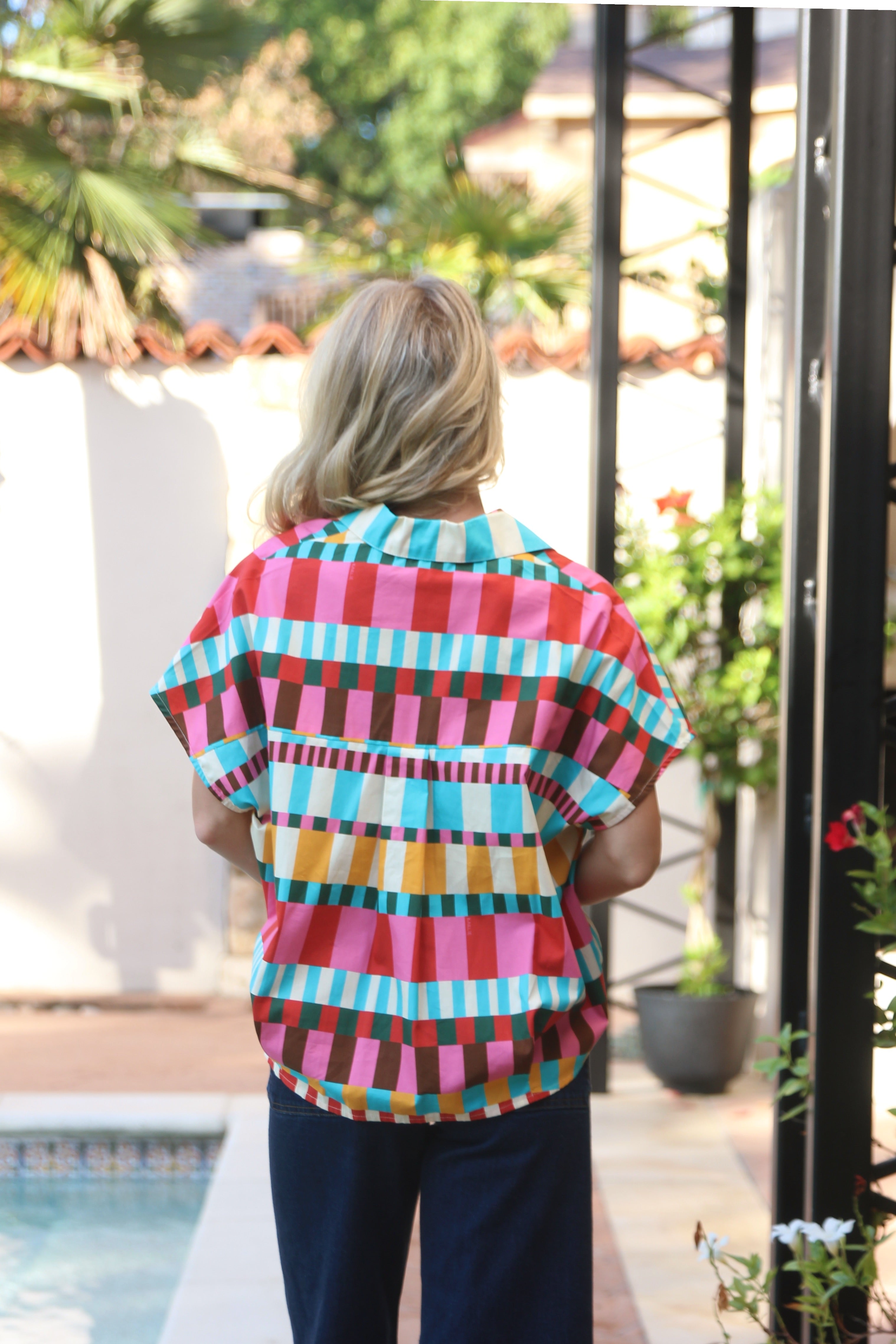 Multi Color Poplin Signature Collar Top