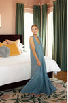 Denim Polka-Dot Scoop Maxi Dress