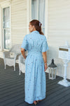 Denim Floral Embroidered Maxi Dress