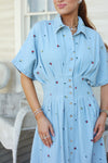 Denim Floral Embroidered Maxi Dress