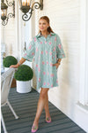 Stripe Floral Shirt Dress with Contrast Piping