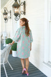 Stripe Floral Shirt Dress with Contrast Piping