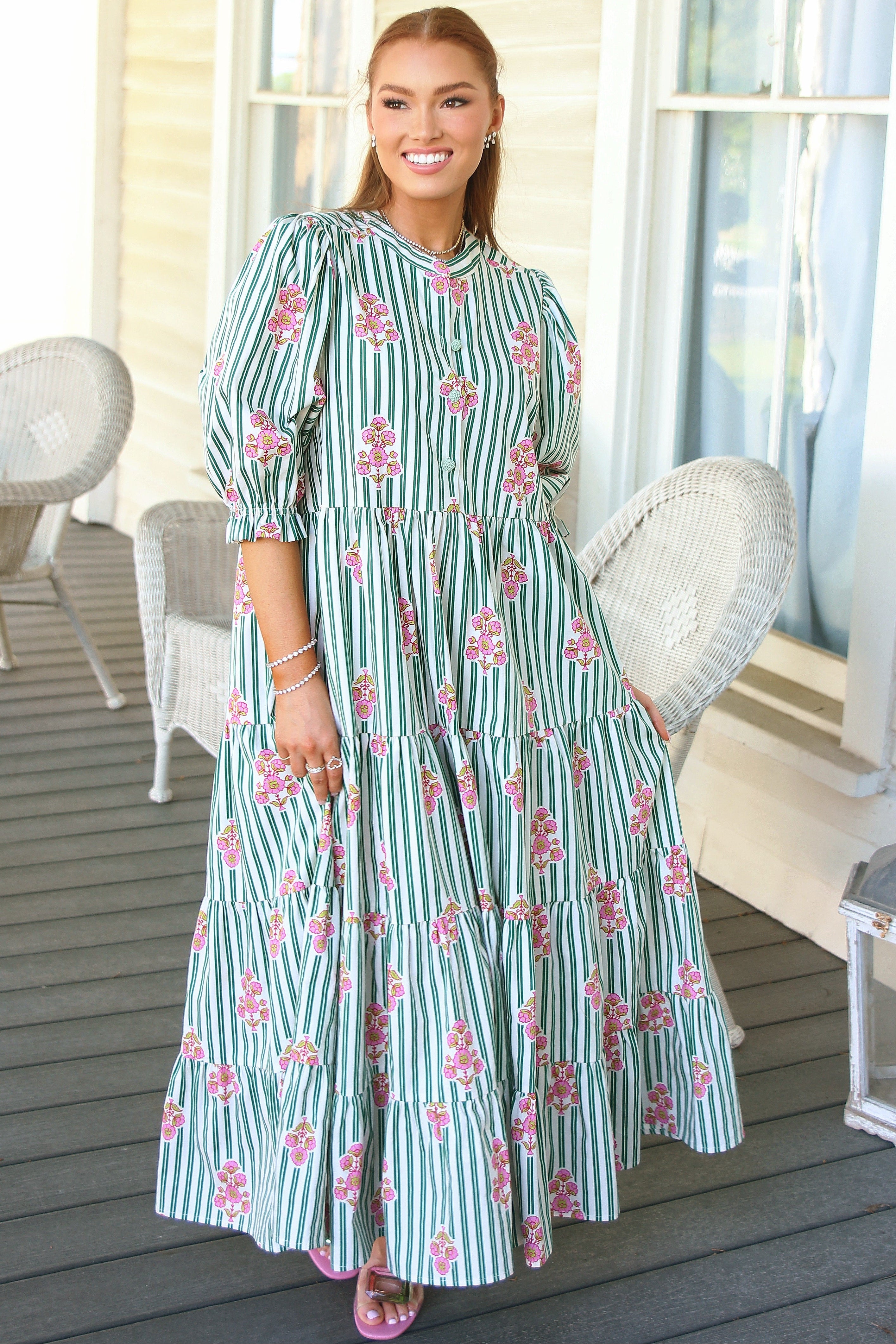 Stripe Floral Kiki Tier Maxi Dress