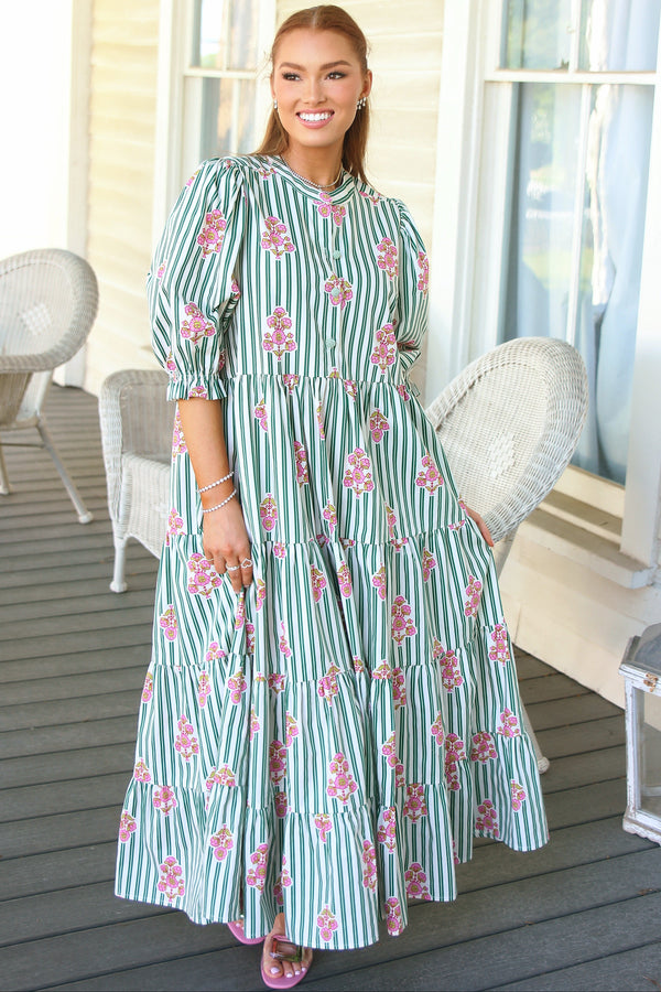 Stripe Floral Kiki Tier Maxi Dress