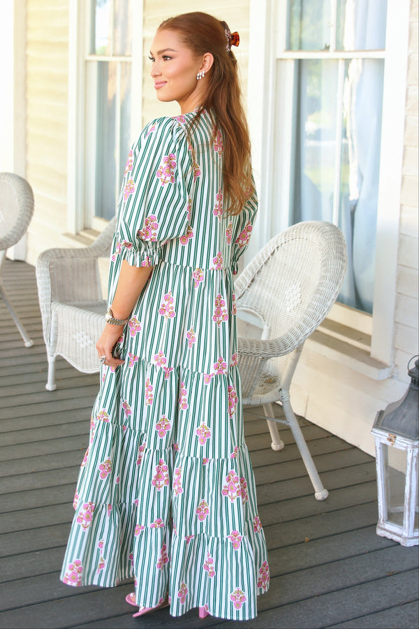 Stripe Floral Kiki Tier Maxi Dress